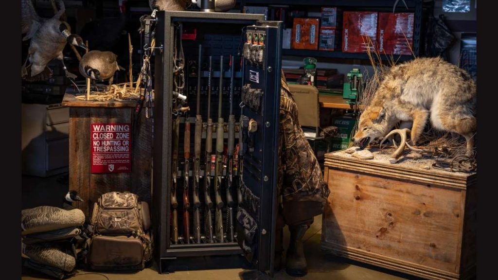 best gun safe in the room, full of equipment.