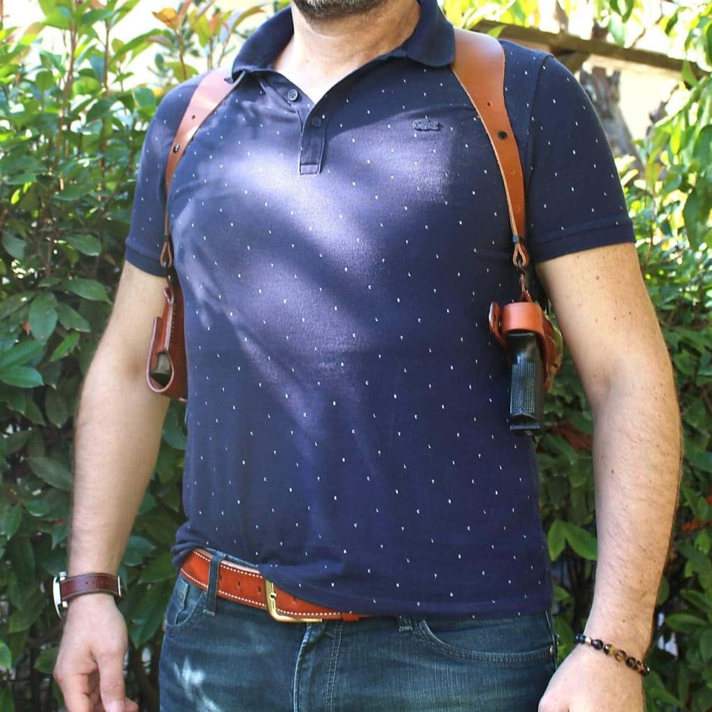 Premium Leather Horizontal Shoulder Holster System with Double Magazine Carrier for Walther PPS