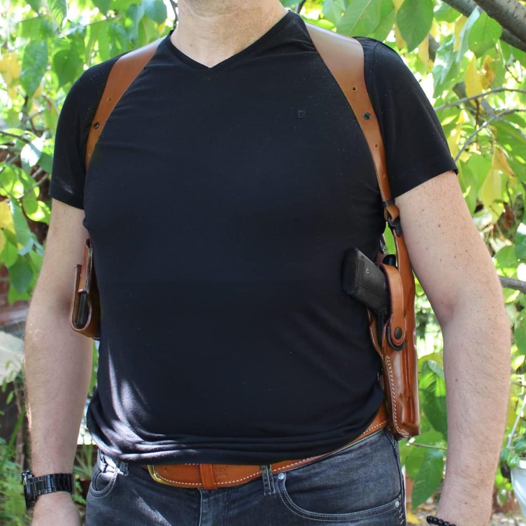 Premium Leather Vertical Shoulder Holster System with Double Magazine Carrier for 1911