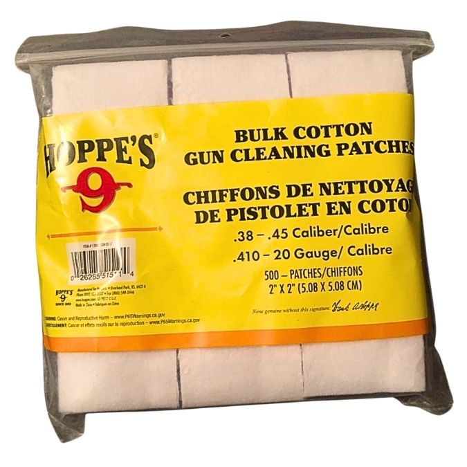 Hoppe's.38-.45 Cal, 2" Cotton Patch, 500 Pack, Poly Bag