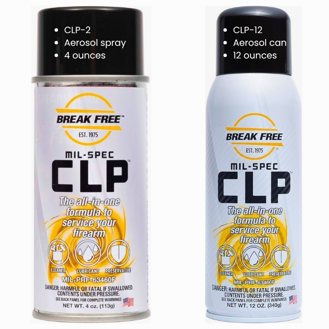 Break Free CLP Cleaner Lubricant and Preservative Gun Cleaner, CLP-12 and CLP-2, Aerosol Can and Spray, Synthetic Oil, 4 and 12 oz